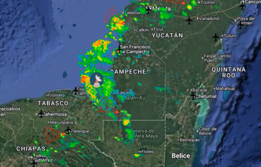 ¡Aguas con el aguacero! Radar detecta lluvias fuertes en la Península de Yucatán