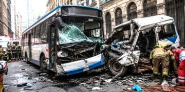 Autobús sin frenos desata caos en el Centro de Monterrey; cámaras del C4 captan la tragedia (video)